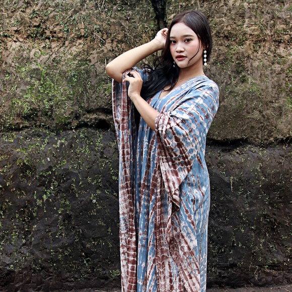 Bluish Brown Tie Dye Kaftan Shibori kaftan - Picture 4 of 10